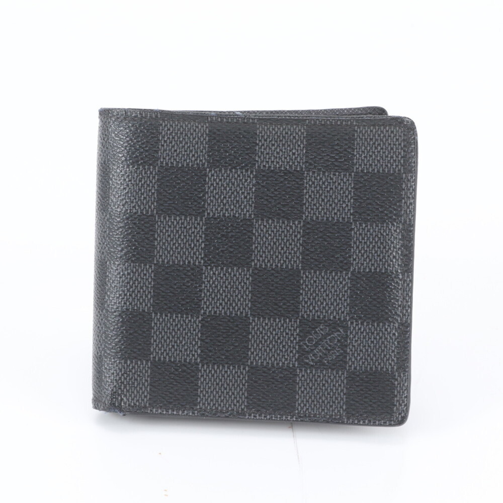 Louis Vuitton Damier Graphite Portefeuille Marco N62664 Leather Bi-fold Walle...
